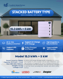 STACKED BATTERY TYPE ALL IN ONE 15.3KWH + 5 KW
